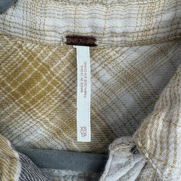 Free People Plaid Button Down 4 Pocket Shirt Womens XS Beige Tan - Picture 8 of 13